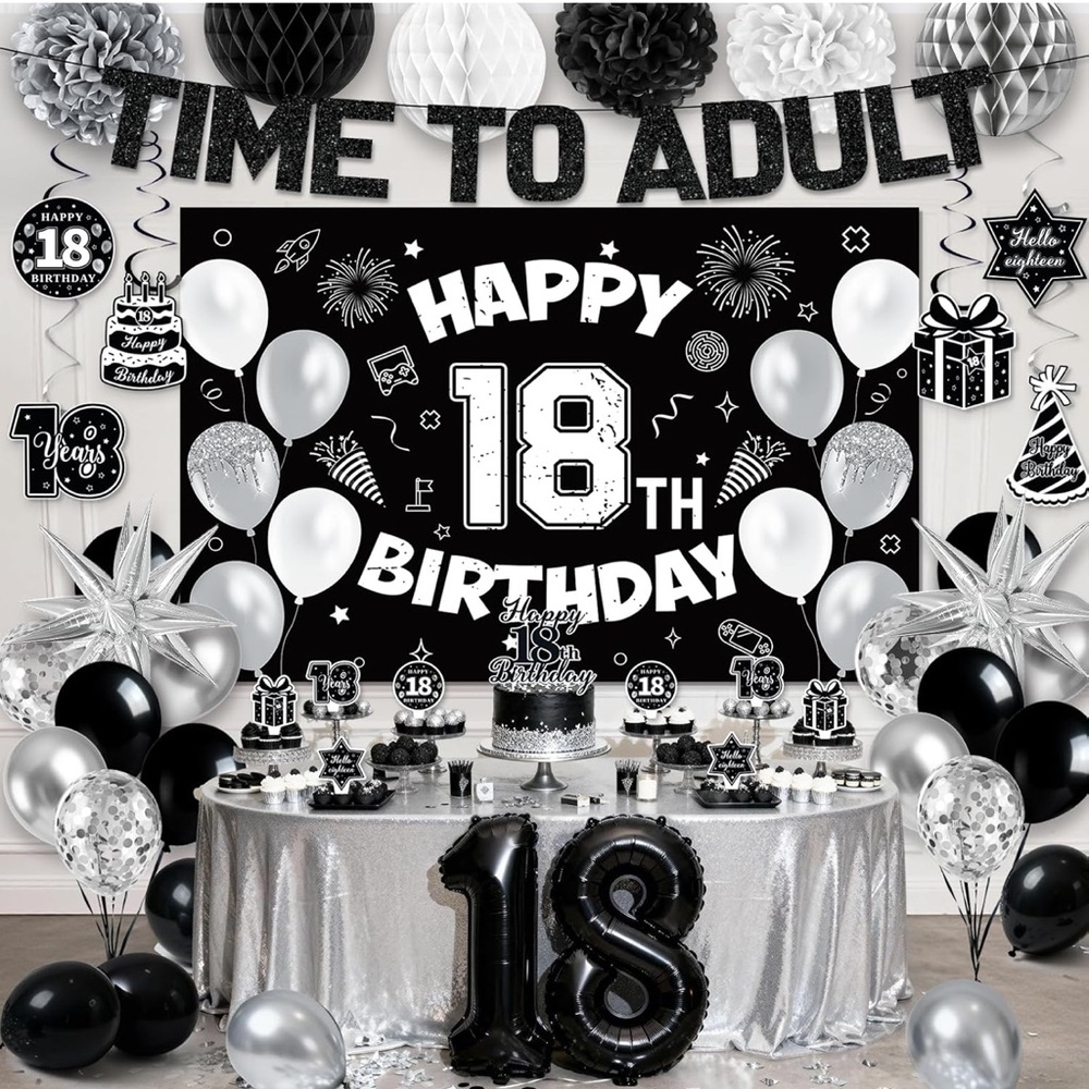 18th Bday Decorations. Time To Adult. Banners, Cake Toppers, Balloon, Streamers, - Picture 6 of 7